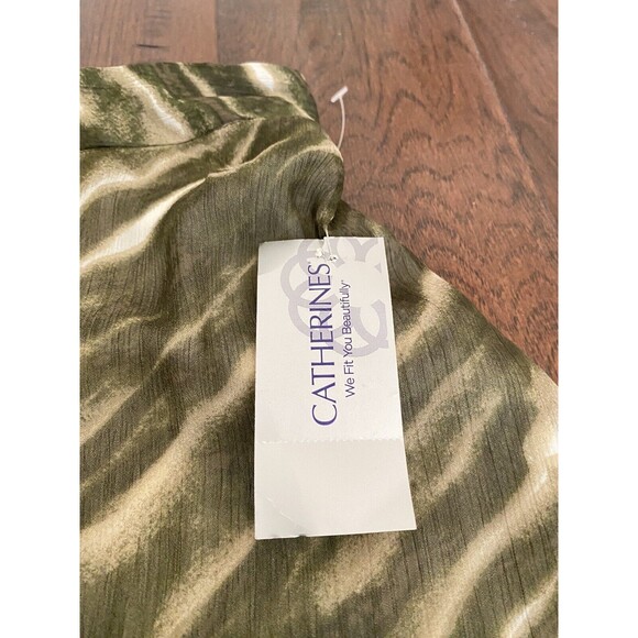 Catherines Women's Size 3X Green Pattern Print Side Split Chiffon Maxi Skirt - Picture 5 of 8
